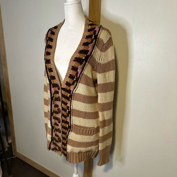 Sparrow Anthropologie tan and brown knit button down cardigan sweater size S - Picture 3 of 13